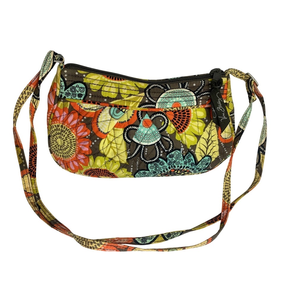 Vera Bradley Silly Goose Quilted Cotton Floral Crossbody Bag Small Olive Orange